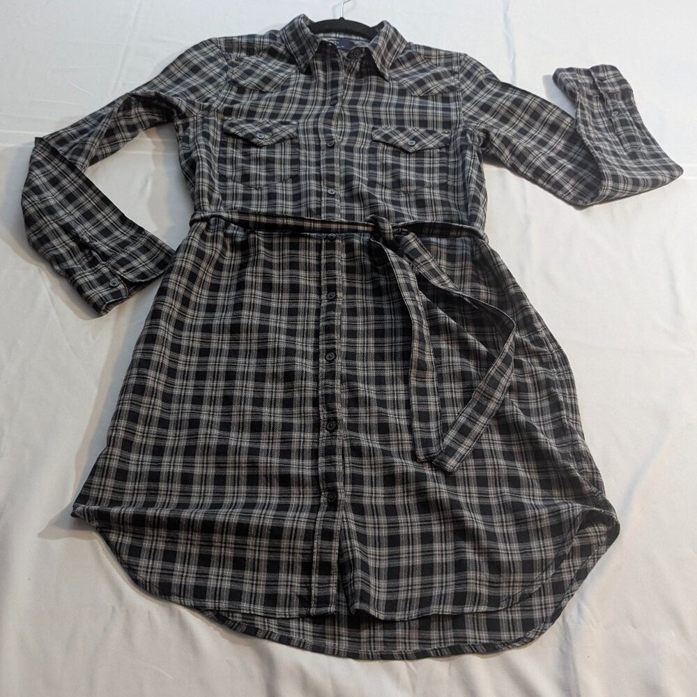 Gap Size *Medium (XS/S) Western Shirt Dress Grey Plaid Flannel